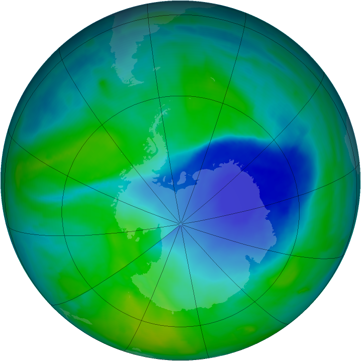 Antarctic ozone map for 02 December 2008